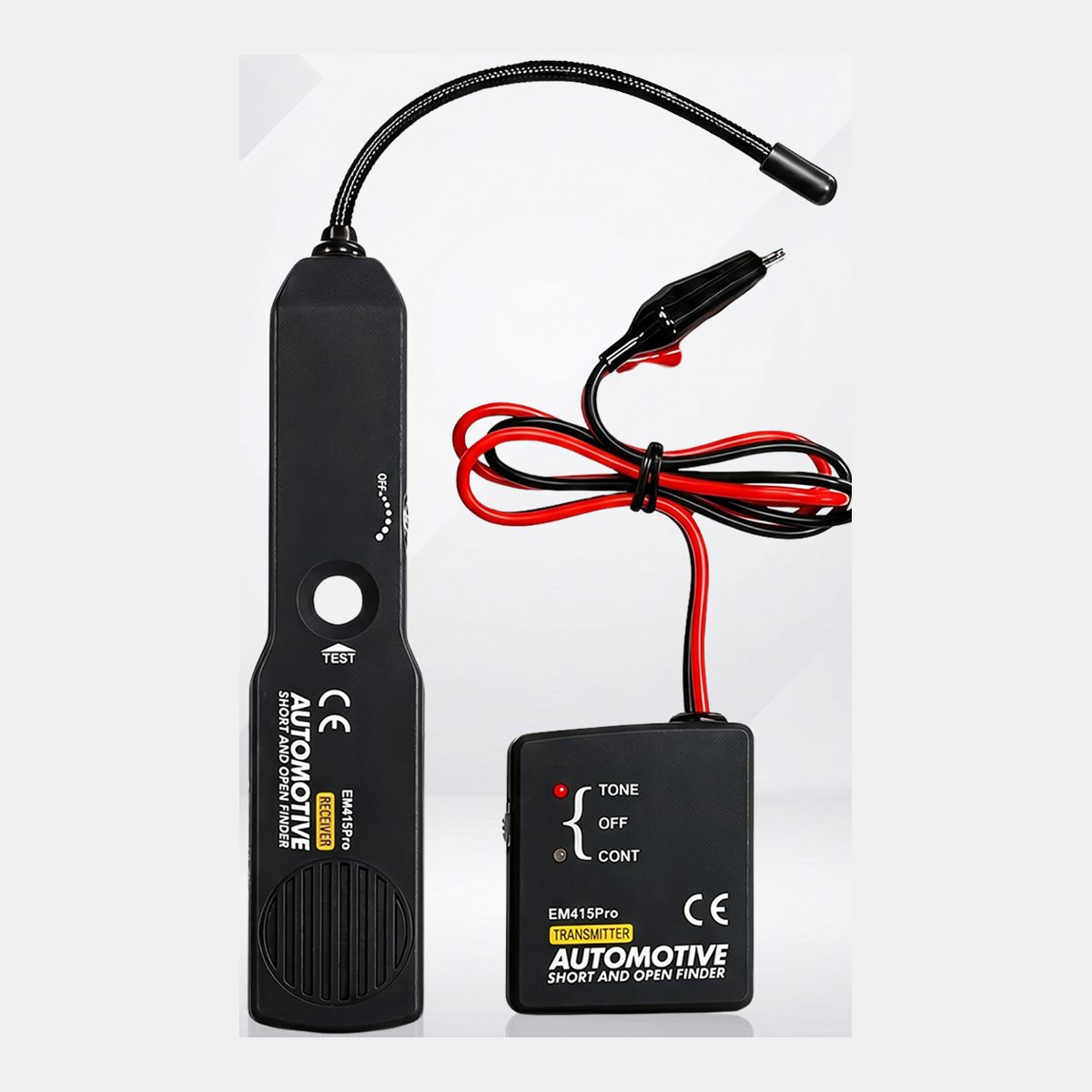 SolderStick TrueTrace receiver wand with gooseneck probe next to the clip-on transmitter